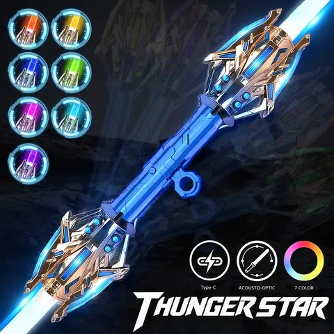 Handheld LED Saber - 2-in-1 Double-Edged Telescopic Handle Kids Sword with Colorful Lights, Easy Grip, Batteries Included, Fantasy Toy for 8–10 Years Old Children, Halloween Gift