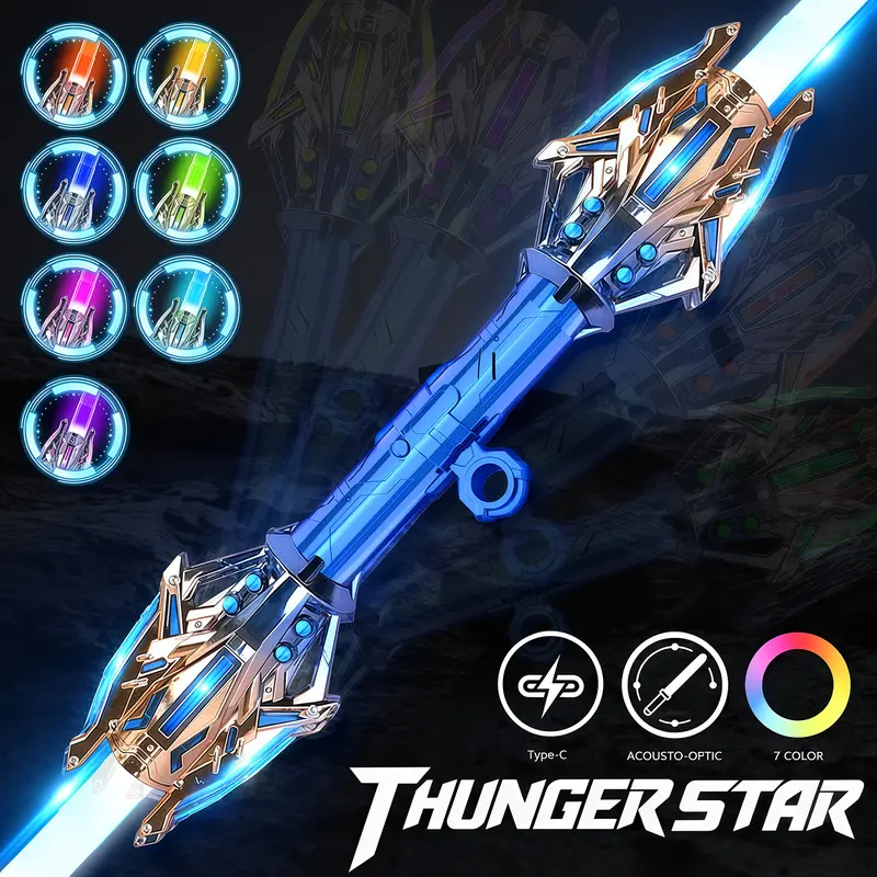 Handheld LED Saber - 2-in-1 Double-Edged Telescopic Handle Kids Sword with Colorful Lights, Easy Grip, Batteries Included, Fantasy Toy for 8–10 Years Old Children, Halloween Gift