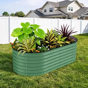 Oval Raised Garden Bed 6x3x2 ft, Color Steel Planter Box for Vegetables Flowers, Rust-Resistant Outdoor Raised Bed with Anti-Cut Strip, Easy Assembly Garden Box, Green