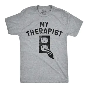 Mens Funny T Shirts My Therapist Socket Sarcastic Mental Health Joke Graphic Novelty Tee For Men Mens Funny T Shirts Cool Vintage Fashion T-Shirt Gift Classic Menswear Funny mental health Short Sleeve Novelty Light Grey