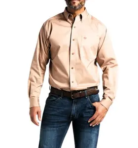 Men's Ariat Solid Twill Classic Long Sleeve Shirt - Beige/Khaki
