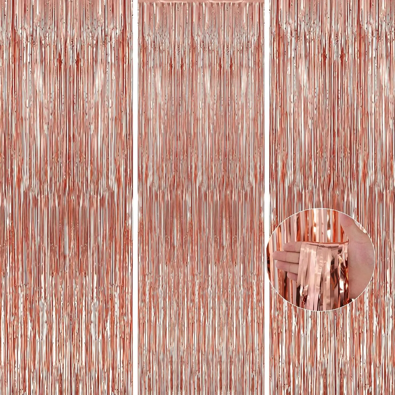 3 Pack 100x200cm Rose Gold Fringe Curtain Backdrop, Shimmer Wall Backdrop, Shiny Wall Backdrop, Party Decorations for Birthday, Bachelorette, Christmas, Wedding, New Year