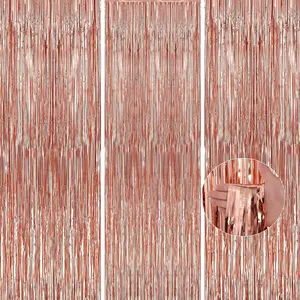 3 Pack 100x200cm Rose Gold Fringe Curtain Backdrop, Party Decorations for Birthday, Bachelorette, Christmas, Wedding, New Year