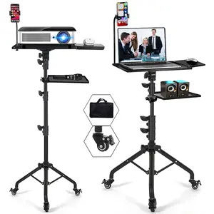 Projector Tripod Stand with Wheels Adjustable Height Laptop Tripod Stand Treadmill Laptop Stand with 2 Shelves  Tray Phone Holder Projector Tripod  Stand Office  Portable Laptop Floor Stand