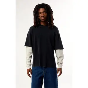 Pacsun Men's Black Waffle Knit 2Fer Layered Long Sleeve T-Shirt