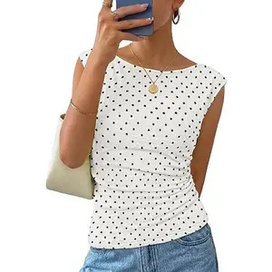 ZESICA Women's Summer Ruched Trendy Tank Top 2026 Cap Sleeve Boat Neck Slim Fit Cute Tops Going Out Tee Shirts Fashion