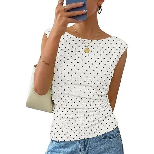 ZESICA Women's Summer Ruched Trendy Tank Top 2026 Cap Sleeve Boat Neck Slim Fit Cute Tops Going Out Tee Shirts Fashion