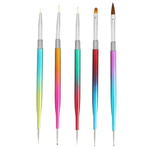 VOCOSTE Double Ended Nail Art Brushes, 5 Pcs Nail Design Tools Kit Including Nail Liner Brush and Nail Dotting Pens Multicolor