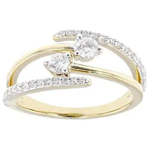 JTV Pear Shape and Round Lab-Grown Diamond F-G SI 14K Yellow Gold Over Silver Bypass Ring 0.50ctw