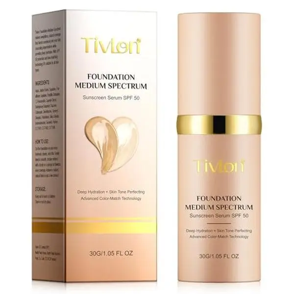 Foundation 4 in 1 - Medium Spectrum with SPF 50+, Anti-Aging, Concealer, Sun Protection, Hydrating Color Changing Foundation Makeup - Longwearing & Waterproof for Sport, Dancing (1PC, 30ml)