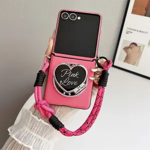 3 in 1 Detachable Magnetic Love Stand Wrist Strap Phone Case for Samsung Galaxy Flip7 Flip6 Z Flip 3 4 5 6 7 FE Protective Cover