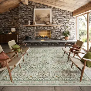 Vintage Washable Area Rug  Floral Rug for Living Room, Bedroom, Nursery & Entryway - Low Pile, Non-Slip, Stain Resistant, Retro Indoor Carpet