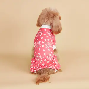 Dog Pajamas I Love Mom Soft Cute Pink Heart Pattern Dog Clothes Jumpsuit Dog Costumes Outfits for Small Medium Puppy Dog Cat Mothers' Day