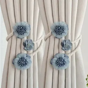 2-Pack Luxury Floral Curtain Tiebacks, Bendable Pearl Flower Rod Pads, Curtain Storage & Holder, Ideal for Living Room Home Decor