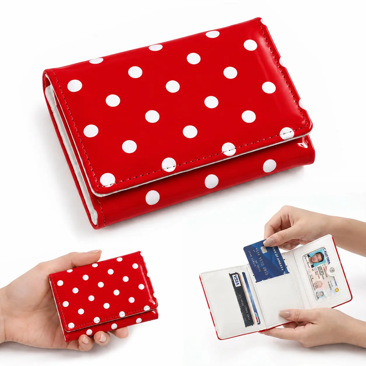 Red Polka DotCute Wallets for Women, Leather RFID Blocking Small Trifold Wallet with ID Window for Girls and Ladies Womens Wallet  Wallet with Multiple Compartments for Cards and Cash, Compact Design for Everyday Use