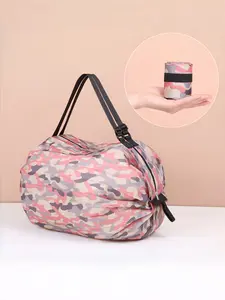 Foldable Reusable Shopping Tote Bag - Camouflage Pink, Lightweight Collapsible Grocery Bag for Travel, Gym & Beach (Compact Pouch Included)