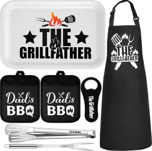Rtteri 7 Pcs Christmas Dad Gifts, Dad Birthday Gifts from Daughter Son Grillfather Platter Grilling Apron Potholders Stainless Steel Tong Grill Fork Bottle Opener for Dad Father in Law Husband Gift