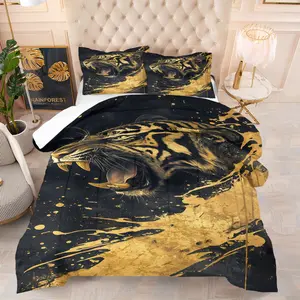 Tiger Pattern Comforter Set, Including 1 Comforter And 1 Or 2 Pillowcases (Excluding Pillow Inner), Gold-Plated Design Bedding Set, Suitable For Children, Adults And Tiger Enthusiasts, Used For Bedroom And Dormitory Decoration