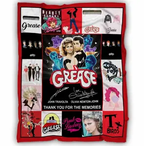 Grease 70s Film Thank you for the Memories Blanket, Danny Zuko Sandy Olsson Grease Signature Retro Fleece Blanket, Gift for Him, Her