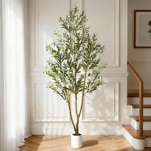 Artificial Olive Tree in White Pot (5/6/7 FT) - Lifelike Faux Indoor Plant for Home & Office Decor