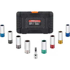 VEVOR 7PCS Lug Nut Impact Socket Set 1/2 inch Drive, 7 Metric Sizes (17/19/21/22/23/24/27mm), 6 - Point Deep CR - MO Steel Wheel Socket Set with Storage Case for Auto Repair