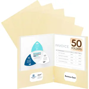 50 Packs Two Pocket Folders,Two Pocket File Folders with Business Card Slot,Beige,Letter Size,Paper Folders with Pockets for School Office Home Business