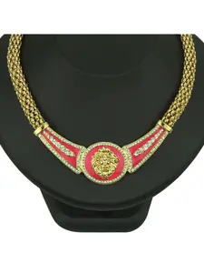 Short European and American Lion Head Necklace with Diamonds, Enamel Lion Clavicle Chain
