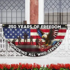 250 Years Of Freedom Honoring Veterans Semicircular Flag, Patriotic Military Tribute Bunting Decor, USA Anniversary Remembrance, Decorations for Outdoor, Indoor, Yard, Garden, Porch, Lawn | 180326.C15762.ID00