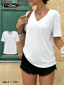 Women's Casual V Neck T-Shirt, Lady, Soft Skin-Friendly Fabric, Loose Fit for Everyday Wear, Top