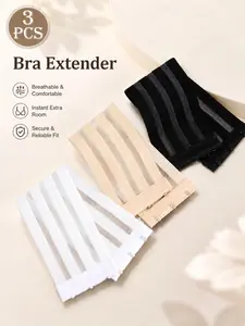 3-Pack Bra Strap Extenders, Comfortable Adjustable Back Clasp, Women's Underwear Accessories, Elastic Bra Straps, Long Extendable Straps