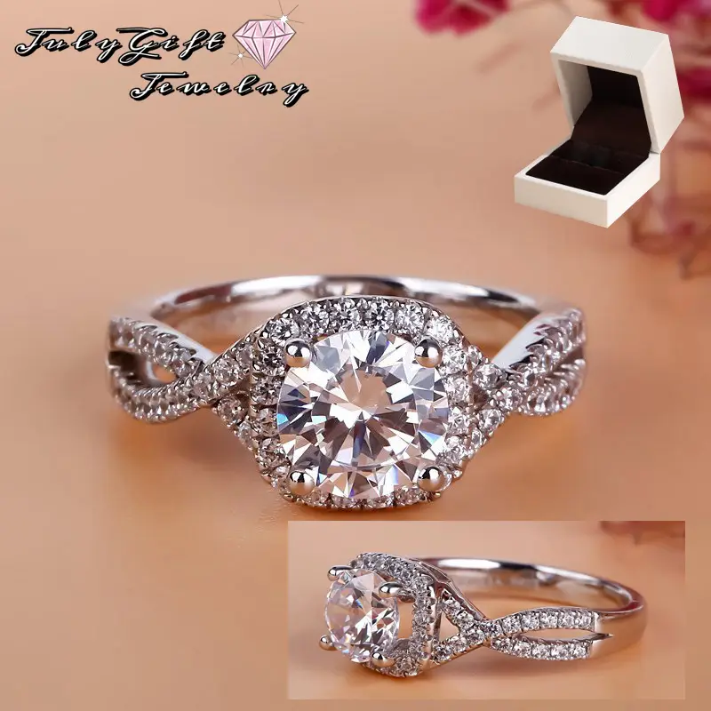 1.5ct Wedding Rings for Women Princess Cut Bridal Ring Cubic Zirconia Engagement Rings Twisting Infinity Pave Set Size 5-10