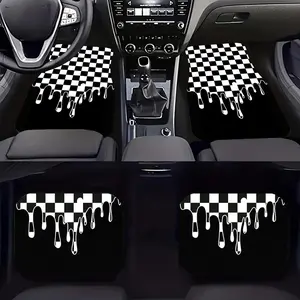 4pcs Checkerboard Pattern Pattern Car Floor Mats, Easy Clean, Front & Rear Seats Floor Mats, Protection Mats for Women and Men, Car Accessories for Women, Jeeps ccessories, Cybertruck, for jeep for BMW for tesla, universal fit floor mats