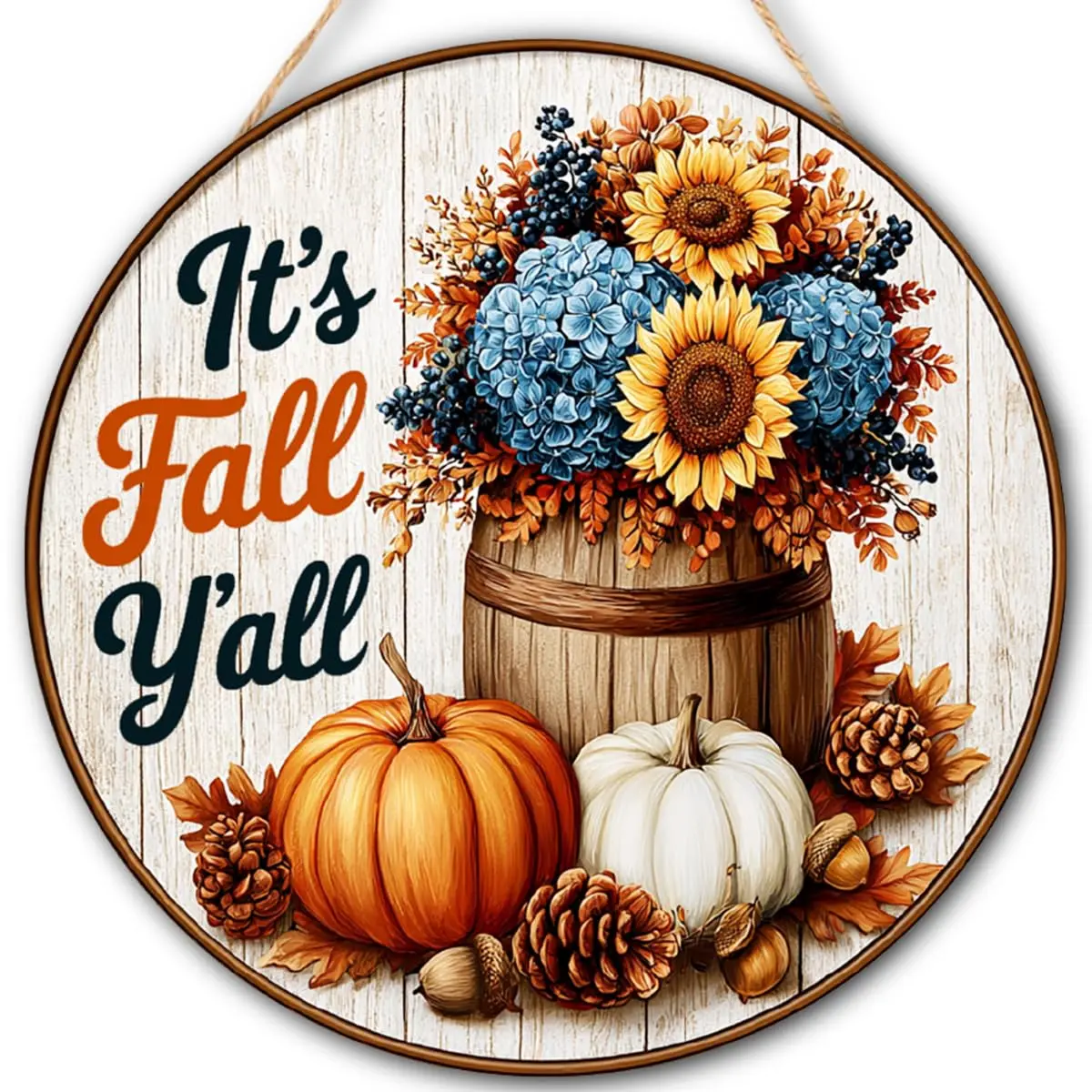 Fall Decorations Metal Hanging Sign 8x8 Inch  for Home, It's Fall Y'all Pumpkin Sign | Fall Pumpkin Sign for Front Door Porch Garden Patio Farmhouse