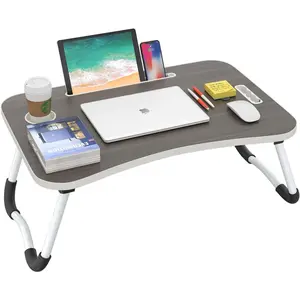 Folding Lap Desk, 23 Inch Portable Wood Black Laptop Bed Desk Lap Desk with Cup Holder, for Working Reading Writing, Eating, Watching Movies for Bed Sofa Couch Floor