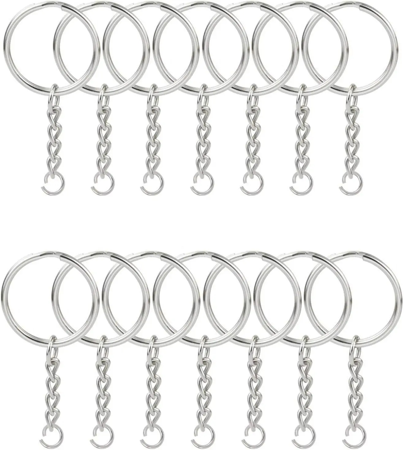 100 count Split Key Ring Kit with Chains & Jump Rings - 1 Inch  Nickel Bulk  Making Supplies for DIY Keychains, Charms, Crafts