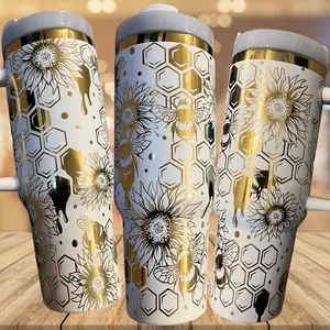 Honey Bee and Sunflower Design Stainless Steel Tumbler, 40 oz - Perfect for Drinks - Drinkware, Bottle