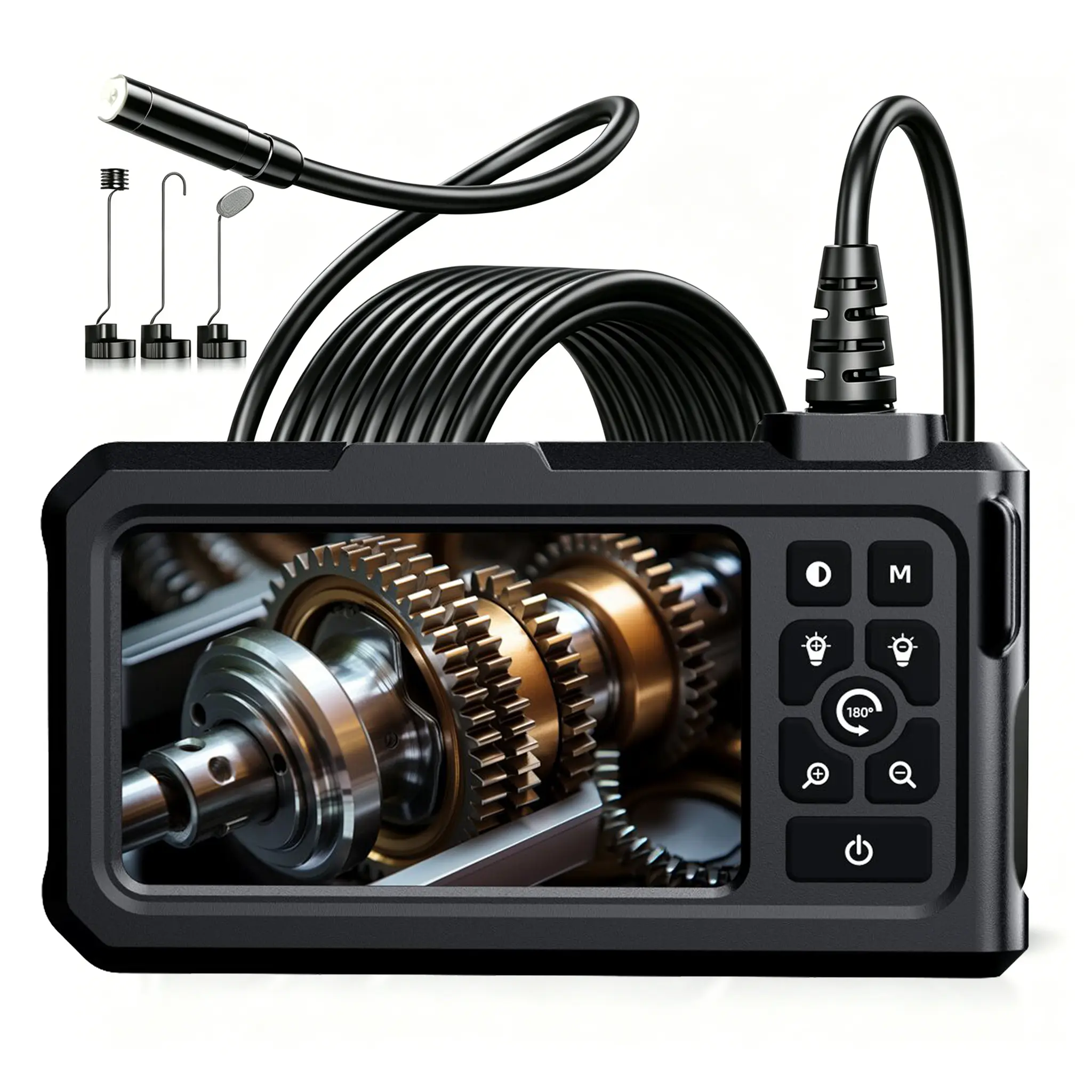 4.3 Inches IPS 1080P HD Screen Inspection Endoscope Snake Camera with 8 Adjustable LED Lights, Flexible Semi-Rigid Borescope, IP67 Waterproof Auto Repair Tool with Batteries for Car Repair & Home Maintenance