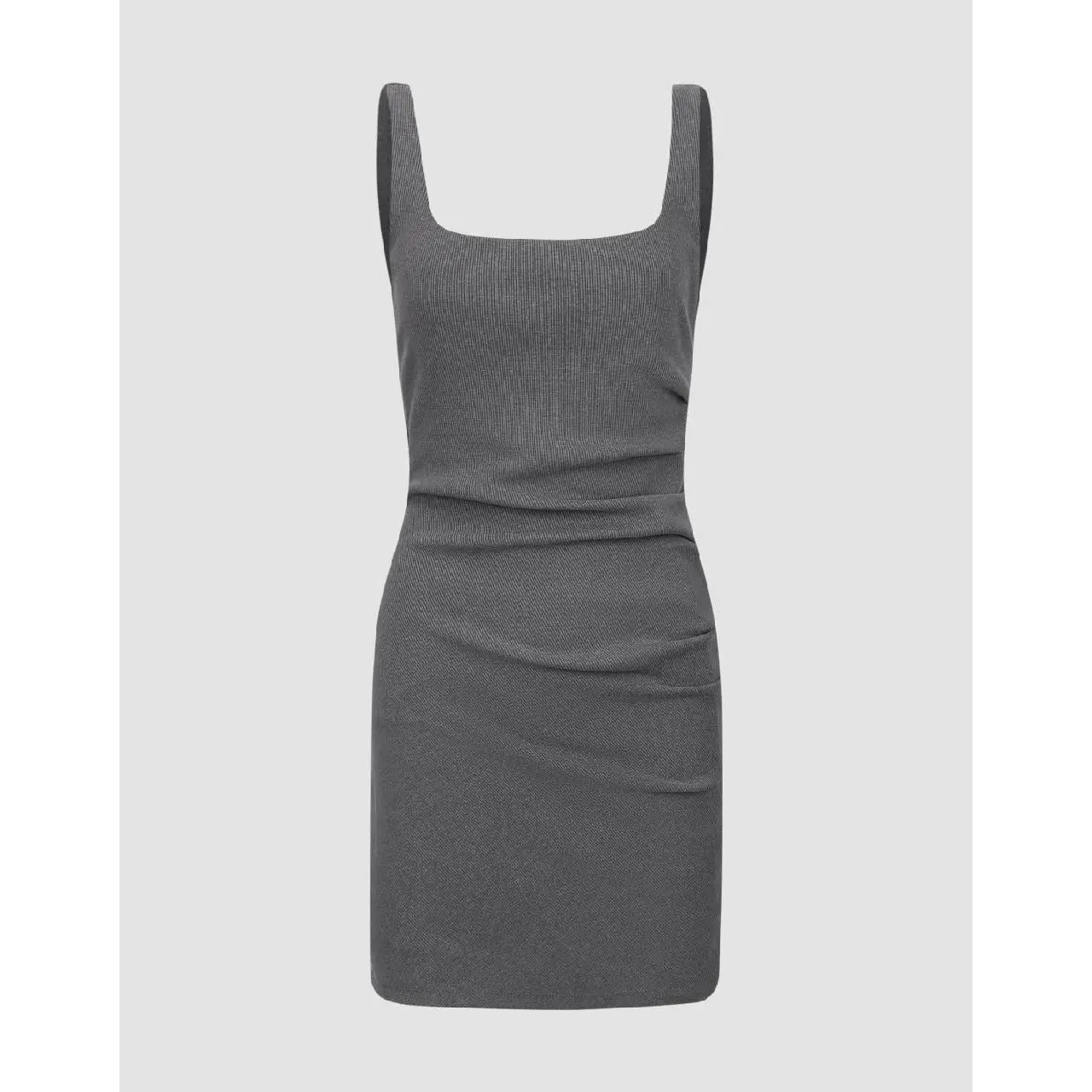 URBAN REVIVO Women's 2026 Viral Basic Knitted Gown - 1 Piece, Sleeveless, Square-Cut Collar, Cotton-Polyester-Elastane Blend Fabric, Slim-Fit, 70.5 cm Length, Casual Style Dress Ideal for Casual Wear