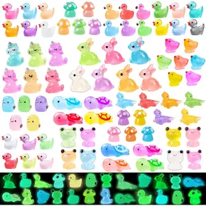 113pcs Luminous Mini Resin Animals, Glow in The Dark Miniature Resin Animal Figures Tiny Small Little Ducks Turtle Bulk for Dollhouse Micro Landscape Aquarium Fairy Garden DIY Decorations