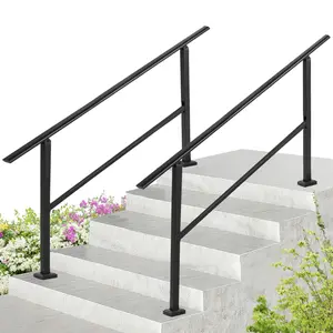 Garvee 5 Step Hand Rails for Outdoor Steps, Metal Stair Railing Handrail, 75° Adjustable Black Hand Railings for Porch Deck Garden, Complete Stair Railing Kit(2 Packages)
