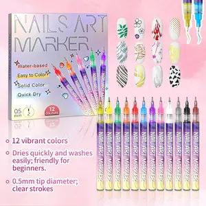 Cutics 12-Color Nail Doodle Pen for DIY Nail Art Quick Drying Acrylic Painting and 3D Dot Embroidery mma acrylic nail - On Nails Quick Drying Dot Stitching Nail Art Pen for Home and Salon DIY, Nail Care Cutics Manicure Polish Cosmetic