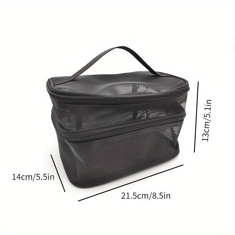 Lightweight Double Layer Makeup Bag - Durable Polyester, Zipper Travel Toiletry Organizer, Black Cosmetic Organizer