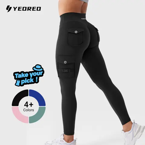 YEOREO CoreFlex Women's High Waisted Side Pocket Leg Cargo Leggings - Hidden Scrunch Butt Lifting, Elastic Running Pants, Stretchy Gym Legging, Anti-Odour All Seasons Fitness Pants, Hand Wash Only Activewear Sports Bottoms,outdoorfun
