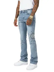 VICIOUS MEN'S EMBELLISHED RHINESTONE FLARE DENIM VC1015