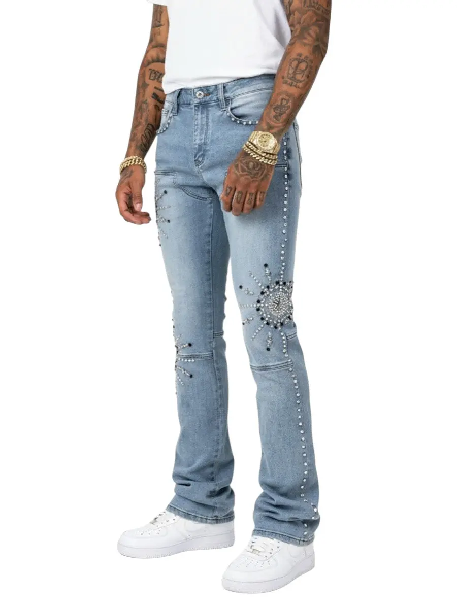 VICIOUS MEN'S EMBELLISHED RHINESTONE FLARE DENIM VC1015 VICIOUS MEN'S EMBELLISHED RHINESTONE FLARE DENIM VC1015