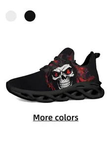 Minimalist & Cool - Unisex Dark Style Red-Eye Skull Print Casual Sneakers - Skin-Friendly & Breathable, Non-Slip & Wear-Resistant, Versatile for Daily Outings, Campus Wear & Light Sports