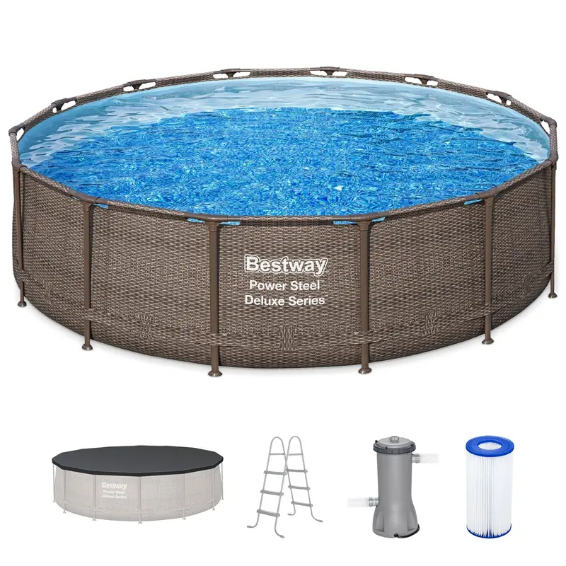 Bestway Power Steel 14' x 42" Above Ground Outdoor Swimming Pool Set with Pump