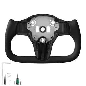 【Father's Day gift】VEVOR Steering Wheel for 2016-2023 Tesla Model 3, Carbon Fiber Steering Wheel D-Shaped Flat-Bottom with Heating Function, Leather Grip with Non-Slip Texture, Accessories Replacement for Model 3, Black