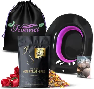 [FIVONA] 3-in-1 Yoni Steam Kit Black - Foldable Over The Toilet Steamer Seat with Herbal Blend and Storage Bag - Support pH Balance - Gentle Cleansing and Relaxation - at Home V-SPA - Luxury In-Home V Steam Combo