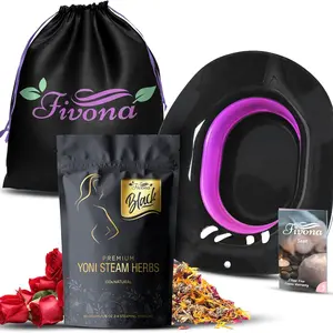 Fivona 3-in-1 Yoni Steam Kit Black - Foldable Over The Toilet Steamer Seat with Herbal Blend and Storage Bag - Support pH Balance - Gentle Cleansing and Relaxation - at Home V-SPA